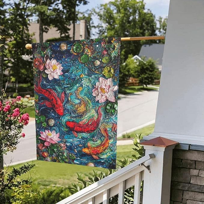 Fish Garden Flag Vertical Double Sided Outdoor Yard Flags 12.5x18 Inch Burlap Banners for House Lawn