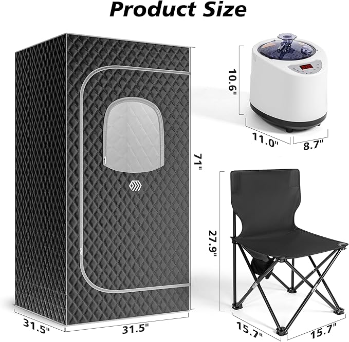 Portable Sauna Box, Personal Steam Sauna for Home with Steamer, Remote Control, Folding Chair and Mat, Portable Steam Sauna Tent, Home Spa for Relaxation(Gray)