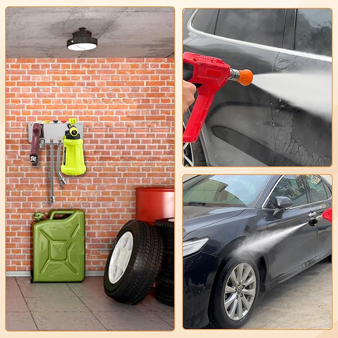 Pressure Washer Foam Cannon Holder, Power Washer Gun Snow Foam Lance 1/4" Quick Connect Tool Organizer, Wall Mounted Nozzle Tips and Wand Extension Kit Storage Rack of Car Wash Accessories