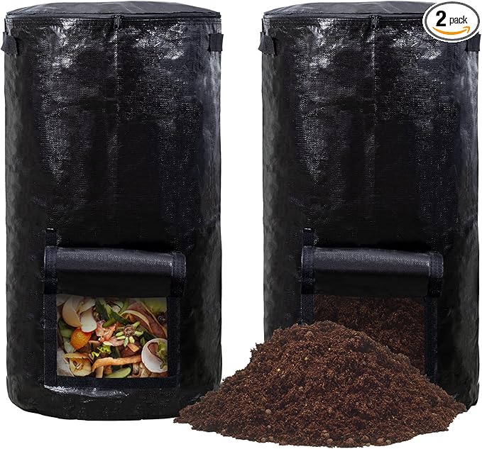 MyLifeUNIT Compost Bins Outdoor, Composting Bin for Outside Garden, Reusable Garden Yard Waste Bag, 34 Gallon (2 Pack, Black)