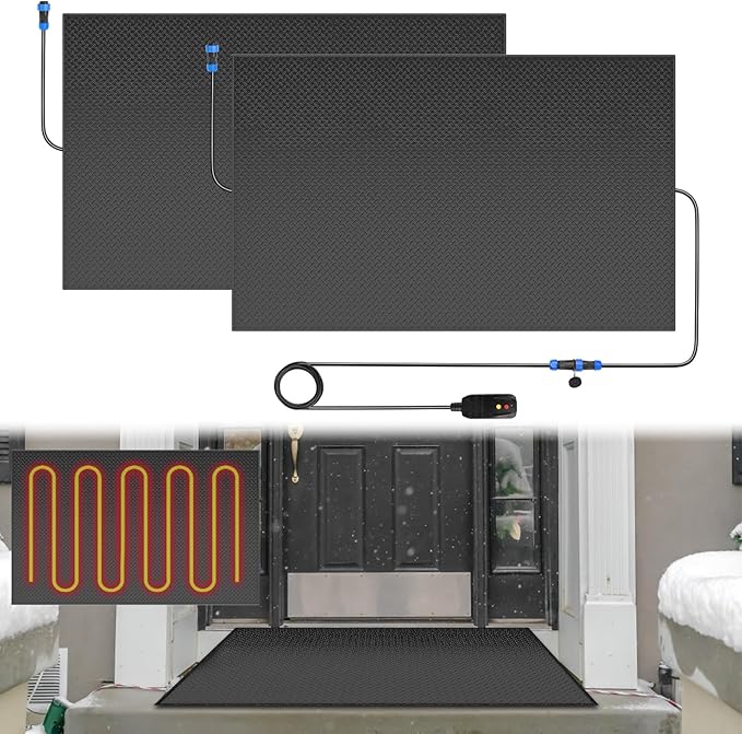 Snow Melting Mats Outdoor for Entrances, 40 x 60 in 2Pack No-Slip Rubber Heated Outdoor Mats with 10 ft Power Cord, 3 in/h Speed Snow and Ice Melting Pads for Winter Roofs, Backyards Snow Removal