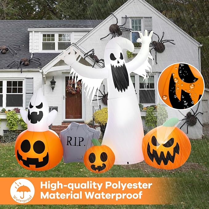 8 Ft Halloween Inflatables Outdoor Decorations, Halloween Decorations Ghost Pumpkins Tombstone with Built-in LED Lights for Halloween Party Indoor Outdoor Decor