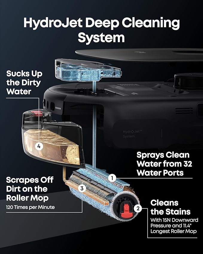 eufy Robot Vacuum E28, Portable Deep Cleaner for Carpet, HydroJet System with Roller Mop, All-in-One Robot Vacuum and Mop Combo, 20,000 Pa Suction, Zero-Tangling, Corner-to-Edge Cleaning (Upgraded)