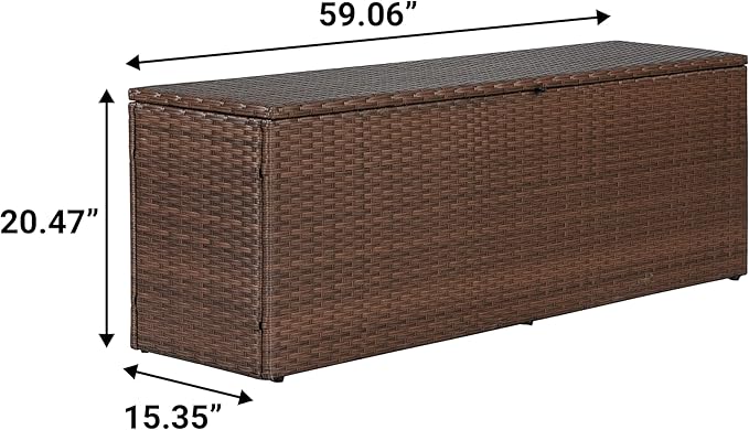 happimess TRK1002B Nino 59.06" Modern Minimalist Outdoor Faux Wicker Deck and Patio Storage Box, Brown, Soft-Close, for Package Delivery, Patio Furniture, Cushions, Gardening Tools, Pool Supplies