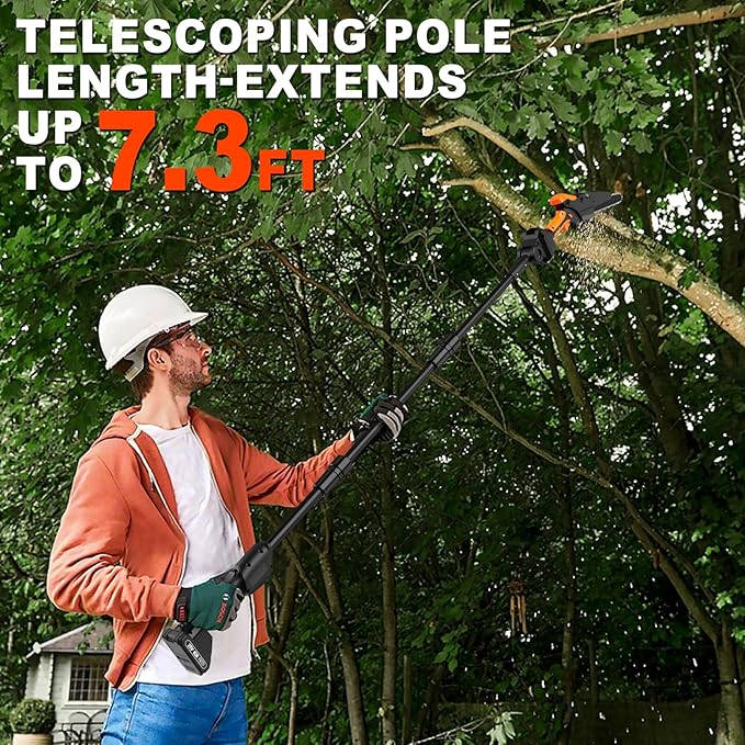 2-IN-1 Cordless Pole Saw & 8" Mini Chainsaw Battery Powered, Electric Pole Saws for Tree Trimming with 2 x 21V Batteries, Handheld Chainsaw & Pole Saw Combination