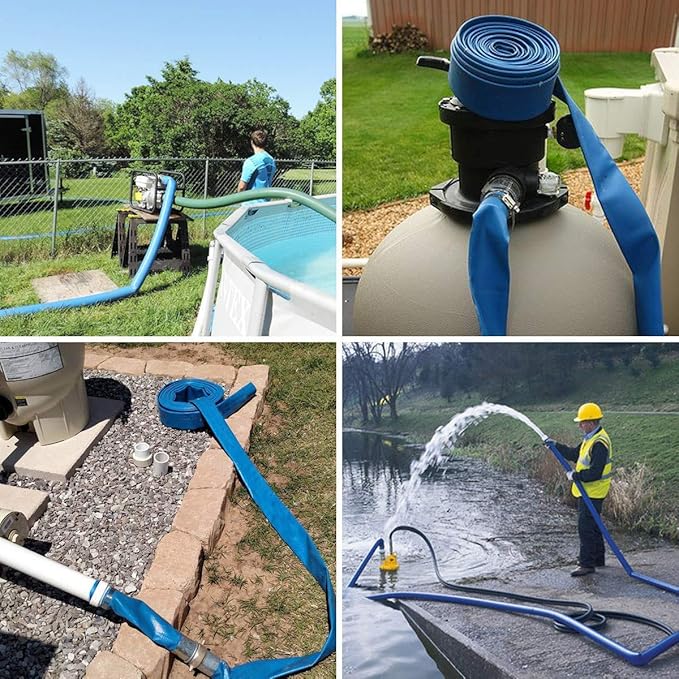 Eastrans 1 1/2 IN x 50 FT Pool Backwash Hose, Heavy Duty Flat Discharge Hose, Weather and Burst Resistant, Best Pool Hoses for Inground Pools, Pool Filter Hose & Pool Drain Hose