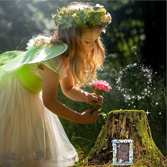 Miniature Fairy Door, Wooden Gnome Door for Trees Wall, Fairy Garden Outdoor Decor Accessories