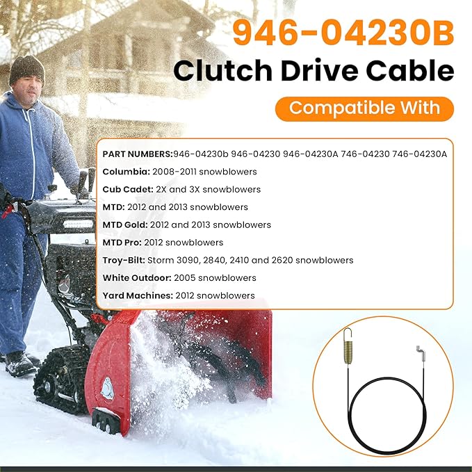 Aifeier ET 946-04230B Clutch Drive Cable, Auger Clutch Cable for MTD Cub-Cadet Crafts-Man Snowblower Parts 946-04230 946-04230A 746-04230 746-04230A 746-04230B (2-Pack)