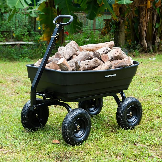 BILT HARD 1200 lbs 7 Cu Ft Poly Garden Dump Cart with 2-in-1 Convertible Handle, No Flat Tires, Quick Release, Dump Wagon Heavy Duty for Yard, Outdoor