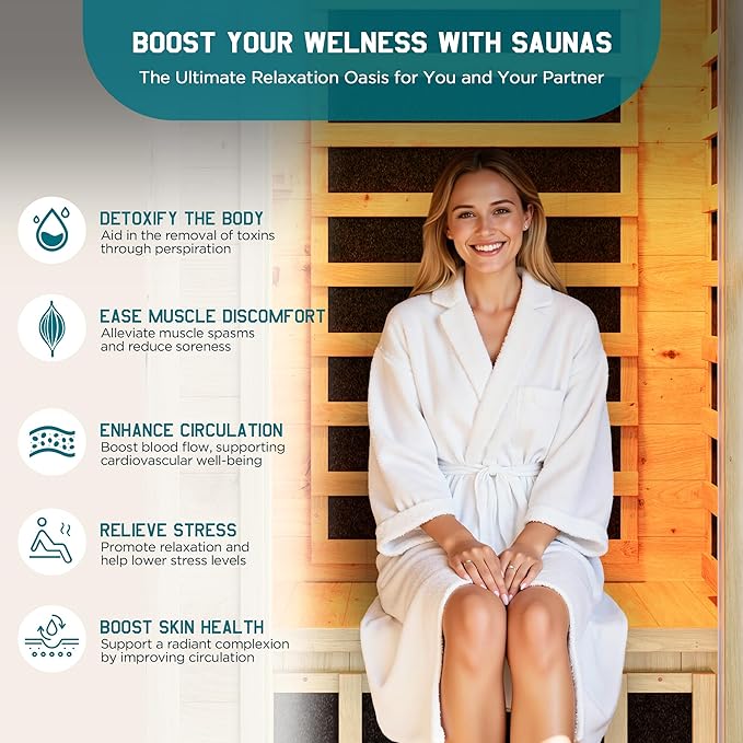 Albott Outdoor Sauna 1 Person, Infrared Saunas for Home, Low EMF 1245W/110V Spruce Wood Dry Sauna with Tourmaline Stone Foot Warmer, 7-Color Light Therapy & 2 Bluetooth Speakers, 33.5"x35.4"x78.7"
