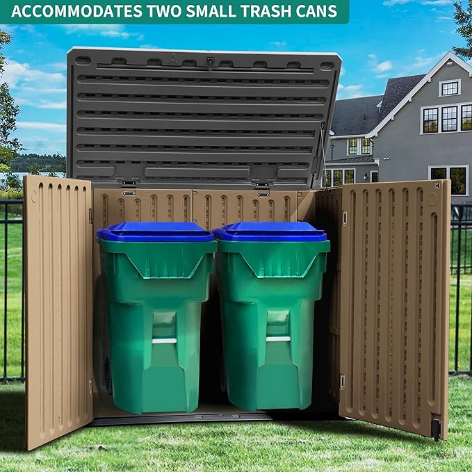 YITAHOME Extra Large Outdoor Horizontal Storage Shed, 4.5x4ft Resin Tool Sheds w/o Shelf, Easy to Assemble Waterproof Storage for Trash Cans, Garden Tools, Lawn Mower, Lockable, Brown