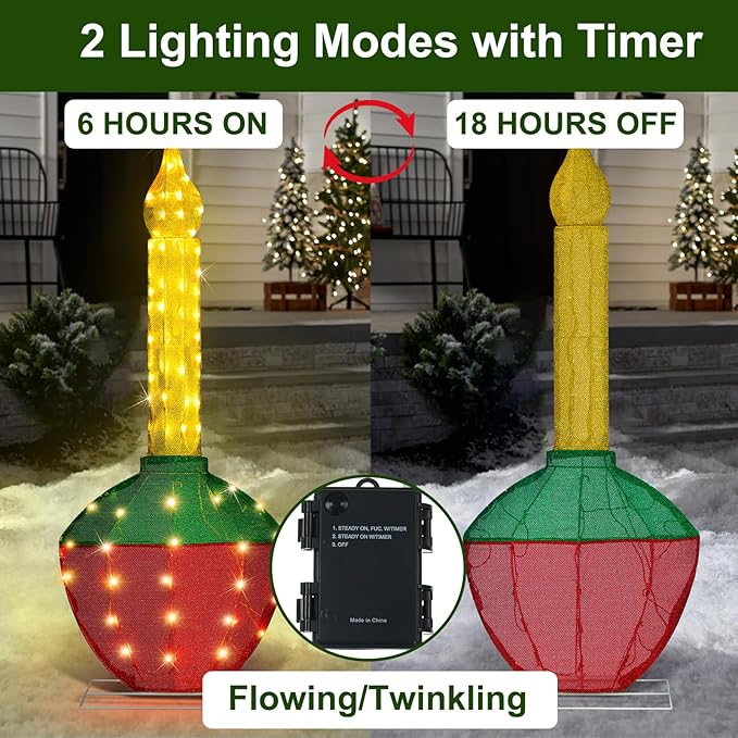 Christmas Bubble Light 48’’H Pre-Lit with 60 Warm White LED Lights, Battery Operated with Timer, Twinkling and Flowing, Traditional Decoration
