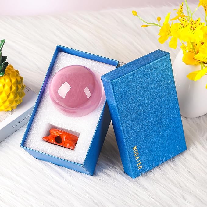 Pink Small Crystal Ball 60mm/2.3 inch with Rose Wooden Stand and Gift Box for lensball Photography,Fortune Teller,Feng Shui, Witchcraft Decor,Scrying,Magic,Crystal Orb Prop Decorative Glass Sphere