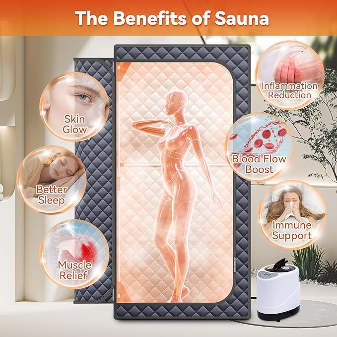 Sauna Box, Upgraded Large Size Portable Sauna for Home Spa with 3L 1300W Steamer, Big Folding Chair, 9 Levels Heat, Timer, Remote Control - Personal Full Body Steam Saunas Room Tent 3' x3' x5.9' Grey