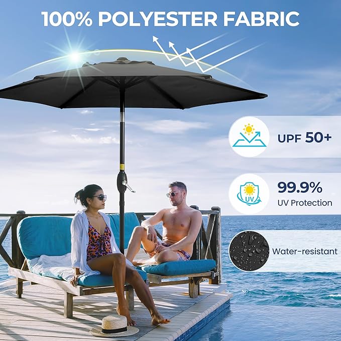 SUNVIVI OUTDOOR Outdoor Patio Umbrella, Patio Umbrella, Market Umbrella, Large Outdoor Umbrella, Metal Pole Umbrella with Push Button Tilt and Crank, Polyester Canopy