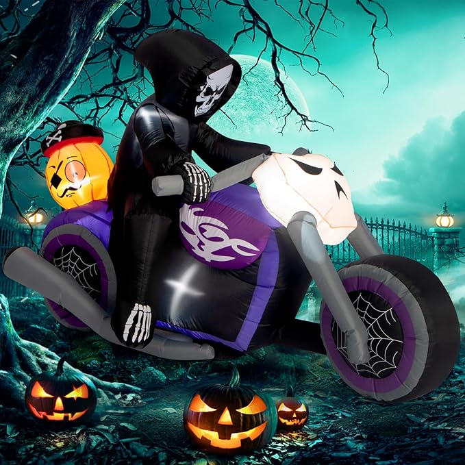 Sizonjoy Halloween Inflatables Black Rider with Pumpkin, 6 FT Halloween Decorations with Built-in LEDs, Halloween Blow Up Yard Decorations for Indoor Outdoor Party Garden