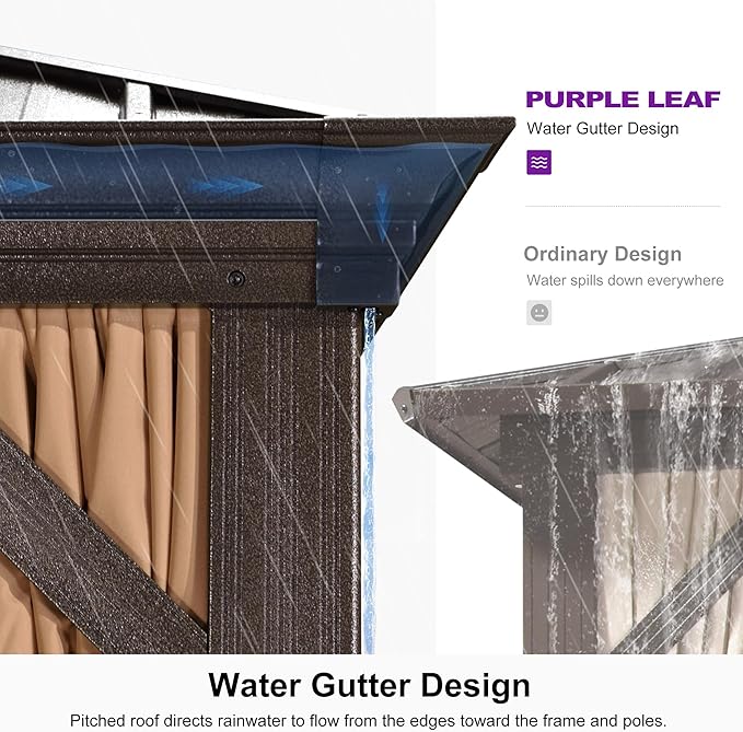 PURPLE LEAF 12' X 16' Outdoor Hardtop Galvanized Steel Double Roof Permanent Gazebo Canopy Aluminum Frame Patio Garden Gazebo with Curtains and Netting