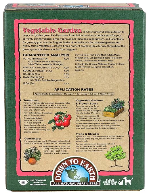 Down to Earth Organic Vegetable Garden Fertilizer 4-4-4, 5lb