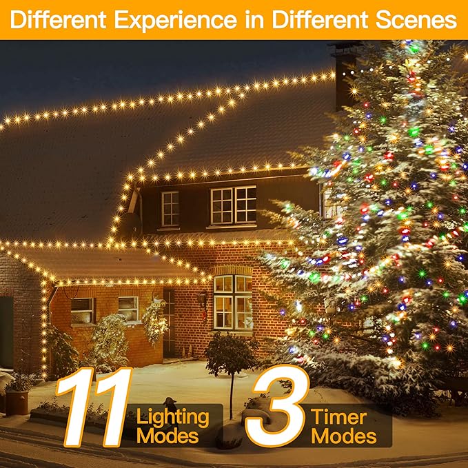 Ollny Christmas Lights 262 FT 800 LED IP67 Waterproof, Color Changing Christmas Lights Outdoor with Remote, 11 Modes Dimmable Timer Warm White to Multicolored Changeable String Lights for House Decor