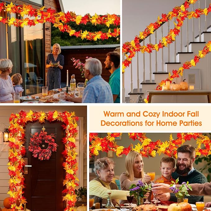 Fall Decorations for Home Large Maple Leaves 2 Pack 9FT Plug in Fall Lights with 50 Orange Bulb UL Certified Connectable Fall Decor Garland for Indoor Outdoor Aumtum Halloween Thanksgiving Decoration