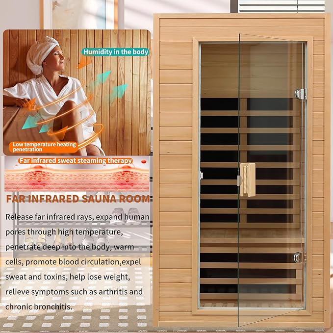 Infrared Saunas for Home 1 Person Indoor Sauna Dry Sauna for Home,1290W Low Emf Infrared Sauna Red Light Saunas for Home with Bluetooth Reading Light,Room:73.03 * 33.85 * 33.77Inch