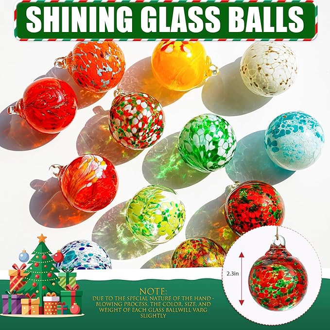 Hand Blown Glass Gazing Balls for Garden Hanging Friendship Balls Christmas Ball Ornaments for Xmas Tree Decoration (Red - A)
