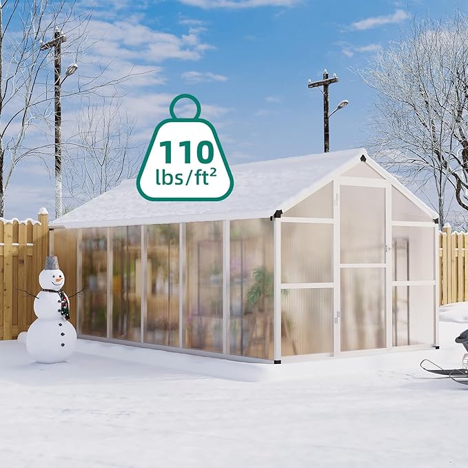 GarveeLife 8x12 ft Greenhouse, Large Aluminum Greenhouses for Outdoors, Heavy Duty Polycarbonate Greenhouse with Roof Vent, Walk-in Green houses for Winter Garden, Backyard, Patio, Lawn, Easy Assembly