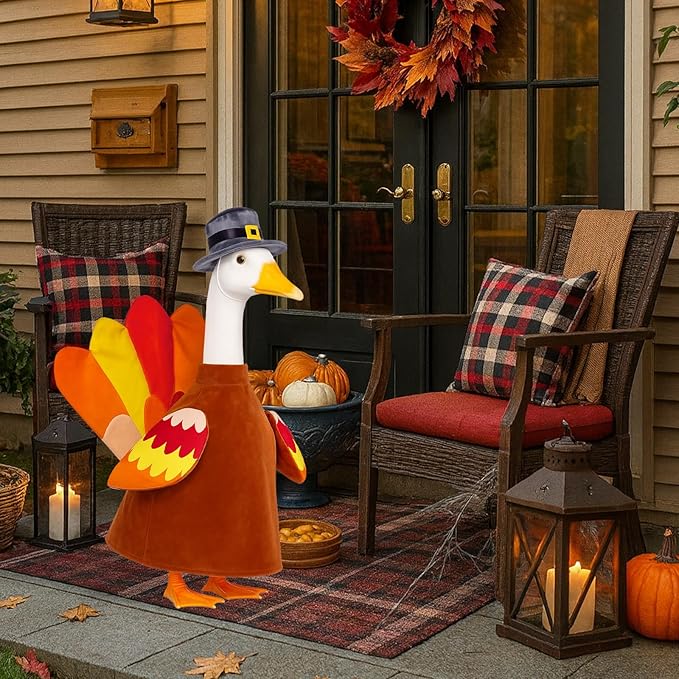 Thanksgiving Turkey Goose Outfit Autumn Fall Porch Goose Clothes 23'' Silly Lawn Geese Costume for Garden Yard Patio Outdoor Decor