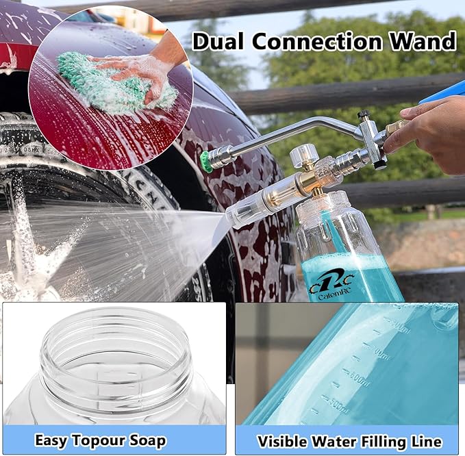 Foam Cannon for Pressure Washer with Dual Purpose Switch Spray Gun, 3000 PSI Pressure Washer Accessories, Foam Cannon Dual Connector with 7 Nozzles, 1/4" Quick Connector for Car Wash Sprayer
