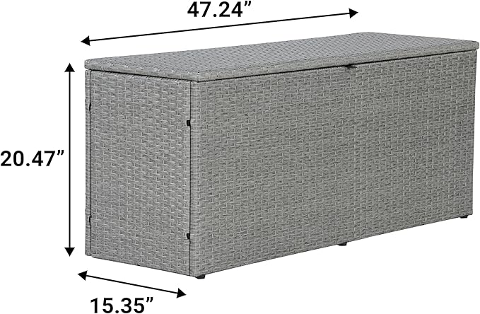 happimess TRK1001A Nino 47.24" Modern Minimalist Outdoor Faux Wicker Deck and Patio Storage Box, Gray, Soft-Close, for Package Delivery, Patio Furniture, Cushions, Gardening Tools, Pool Supplies