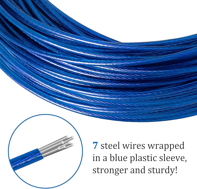 Belleone Swimming Pool Cover Cable and Winch Kit - 150ft Plastic-Coated Steel Pool Cover Wire & Aluminum Spring Loaded Pool Cover Ratchet for Above Ground Swimming Pool Winter Safe (Blue)