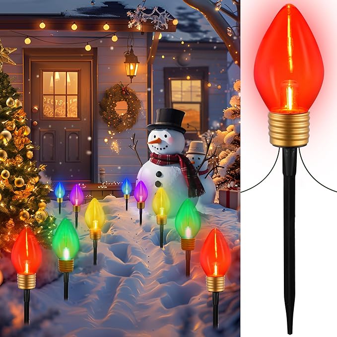 10 Jumbo C9 Pathway Lights Outdoor, 11Ft 2 Pack 5 LED Giant Bulbs, Large Outdoor Christmas Decor for Holiday Lawn Yard Garden, Big Christmas Lights Decorations, Multicolor