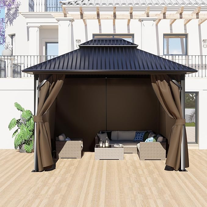 BPS 10' x 12' Gazebo Curtain Privacy 4-Panel Sidewall Outdoor Replacement Shade (Only Curtain)