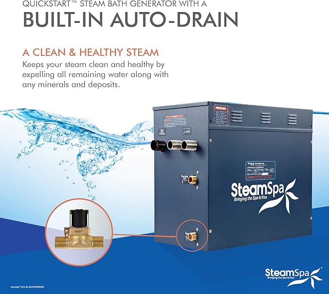 SteamSpa 12kW Steam Sauna Generator Executive Bundle 240V Steam Generator with Touch Pad, Steamheads, Pressure Relief Valve, Built-in Auto Drain, LED Light, Filter and Quick Install Kit EXT1200BN-A