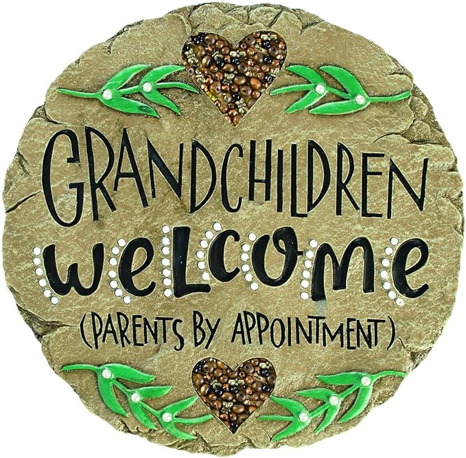 Carson Welcome Garden Stone, Garden Decor Stepping Stones with Beadworks Decorative Home Accent, Round, 9.5 x 9.5 inches