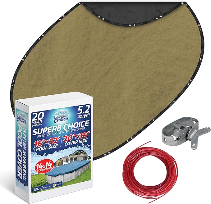 Winter Swimming Pool Cover for 16 ft x 32 ft Aboveground Oval Pool Size, Superb Choice Series, Solid Material, Color - Camel, Pool Cover Choice 311632-4CHOICE