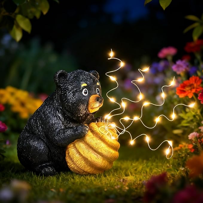 Cute Bear Solar Garden Decor Statue with LED Light - Adorable Outdoor Decoration for Yard, Lawn, Patio - Great Birthday Housewarming Unique Gift for Women, Mom, Grandma