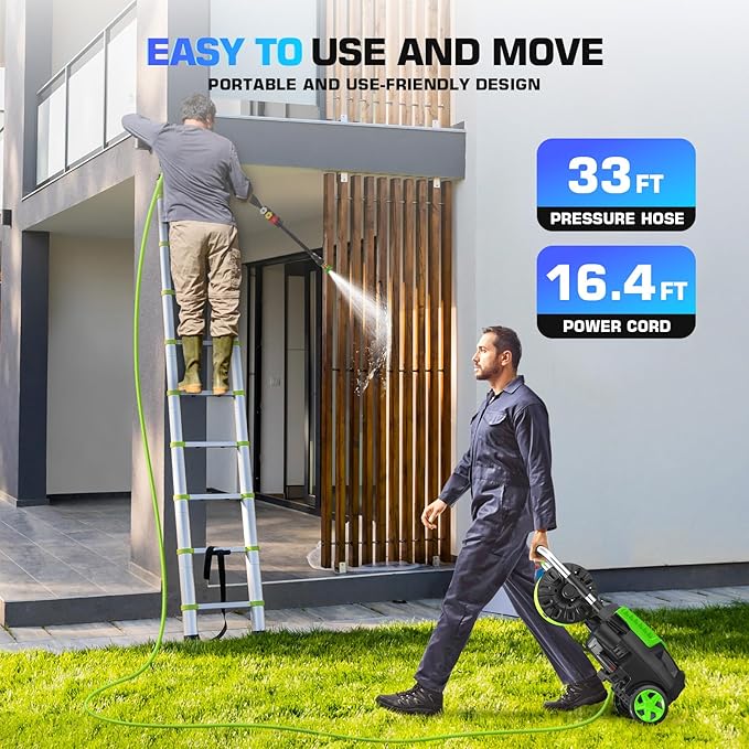 4800 PSI Pressure Cleaner- 4.0 GPM High Power Cleaner with 33FT Hose Reel M22-14mm, 4 Nozzles and Foam Cannon, for Home, Cars, Fences, Patio, 2025 Upgraded (Green)