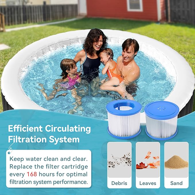 Round Inflatable Hot Tub, 2-4 Person Portable Blow up Hot Tub, Leak-Proof PVC Outdoor Spa with 120 Air Jets, Insulated Cover & Heater Pump, 71” X 71” X 25”