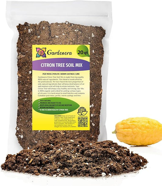 Gardenera's Premium Citron Tree Soil Mix - The Ideal Blend of Nutrients and Aeration for Growing Healthy and Productive Citrus Medica Trees - 20 Quart