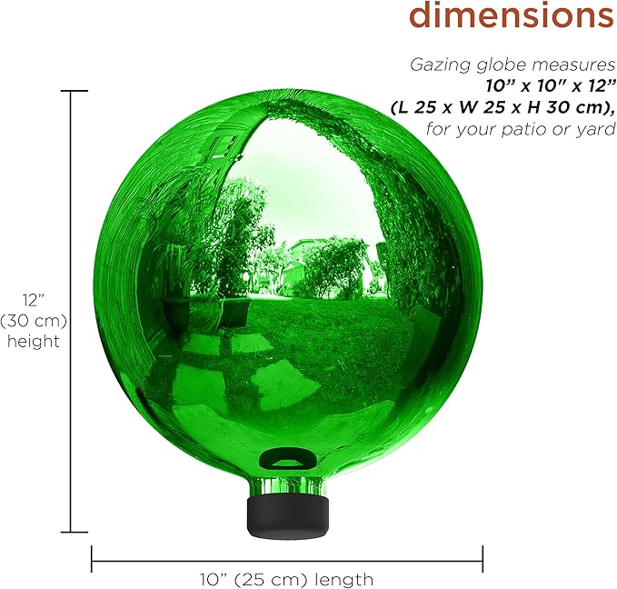 Alpine Corporation 10" Diamater Indoor Outdoor Glass Gazing Globe Festive Yard Decor, Green