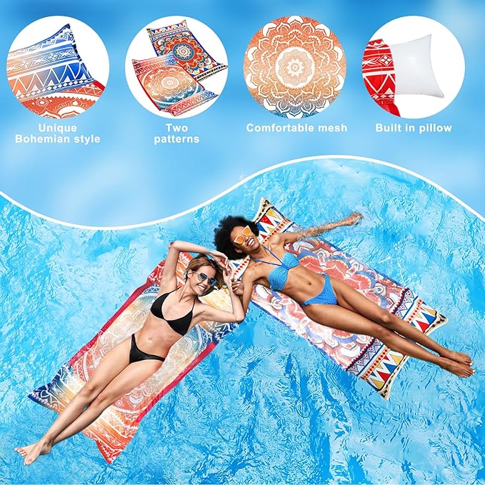 Pool Float Chair 2 Pack Pool Floats for Adults, 4-in-1 Multi-Purpose Pool Floaties Toys Swimming Pool Floats (Yellow&Green)