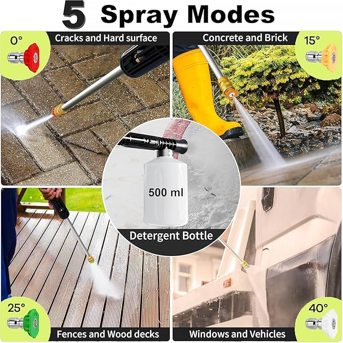 2025Upgraded Pressure Washer 5000PSI with Adjustable Touch Screen 8 Level, 34" Tall, 4 Quick Connect Nozzles,Inlet Hose&Filter&500mlFoam Cannon for Cars/Fences/Driveways/Home Cleaning,Yellow