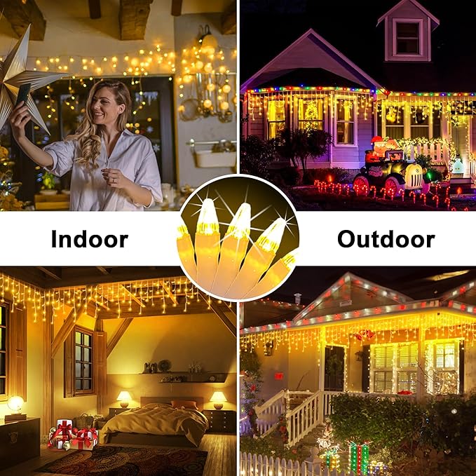66FT 670 LED Outdoor Christmas Lights - 148 Ice Drops, 12 Pro Modes with Timer Memory & Brightness, Waterproof Hanging Ice String Light for Holiday Wedding Garden Fence House Decor (Warm White)