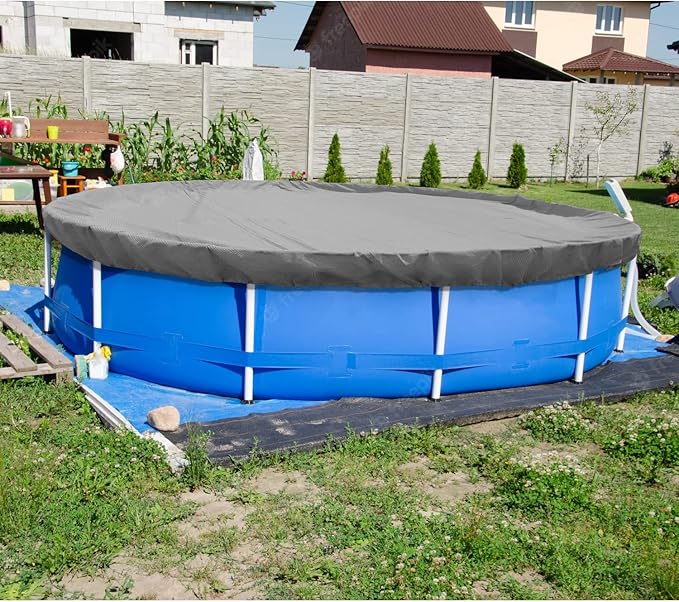 ECOOPTS 28 ft Round Pool Cover for Above Ground Pools, Swimming Pool Cover Protector Winter Safety Cover (Light Grey)