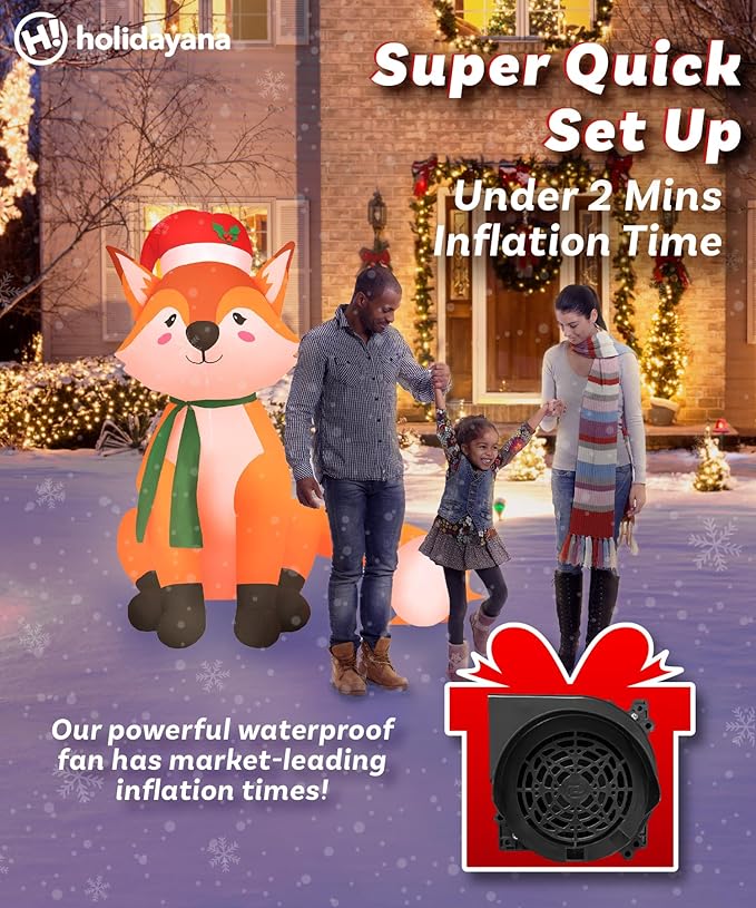 Holidayana Christmas Inflatables Large 6 ft Santa Hat Fox - Inflatable Outdoor Christmas Decorations Blow Up X-mas Decorations for Yard, Lawn & Garden Internal Lights & Built-in Fan