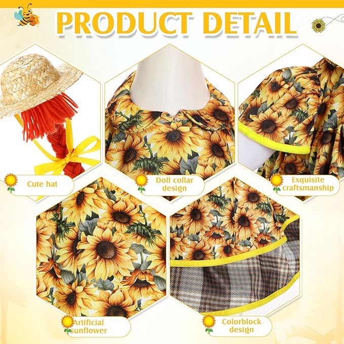 Fall Goose Outfit Harvest Sunflower Lawn Porch Cement Goose Clothes Harvest Skirts Hat Wig for Fall Thanksgiving Garden Outdoor Patio Yard Statue Art Decor(23 Inch)