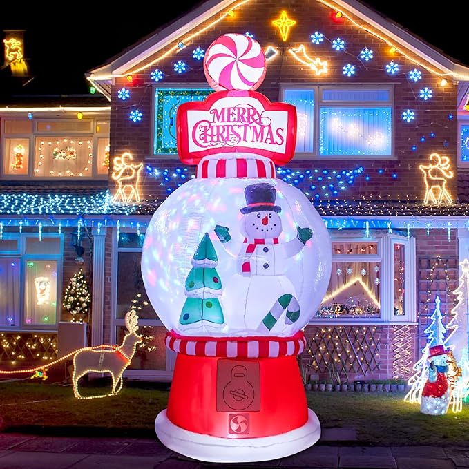 Christmas Inflatables Outdoor Decoration 7.8FT Tall Snowman Tree in Snow Globe with Rotating LED Lights Christmas Blow Up for Lawn Garden Holiday Party Yard Xmas Decor