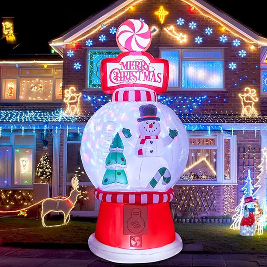 Christmas Inflatables Outdoor Decoration 7.8FT Tall Snowman Tree in Snow Globe with Rotating LED Lights Christmas Blow Up for Lawn Garden Holiday Party Yard Xmas Decor