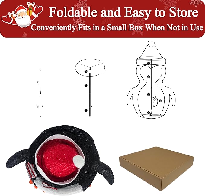 Lighted Christmas Penguin Decoration – Foldable & Collapsible Metal Frame, Battery Powered Waterproof Yard Ornament for Indoor & Outdoor Holiday Décor